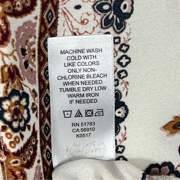 Cream Burgundy Boho Blouse Size XS Zip Neck Detail Tab Slv Festival Oversize Top - Picture 7 of 9